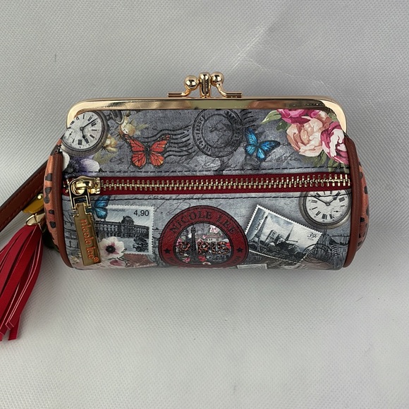 Nicole Lee PARIS Cute Multi color Vegan Leather Kiss Lock Wristlet Bag - Picture 2 of 9